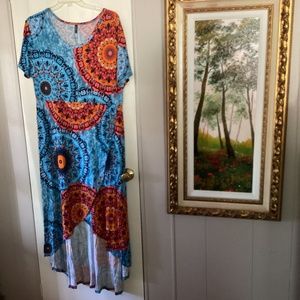 Ayifu Bright Color Mandala Hi~Lo Faux Wrap Knit Dress  Size 3XL